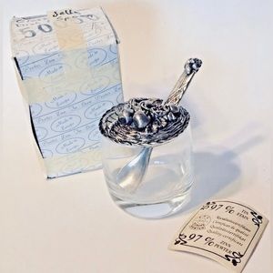 Cherry Pattern European Glass Marmalade Jelly Jar & Spoon Pewter Lid